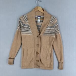 Patagonia Cardigan Sweater Womens XS Yellow Lambswool Shawl Collar Fair Isle